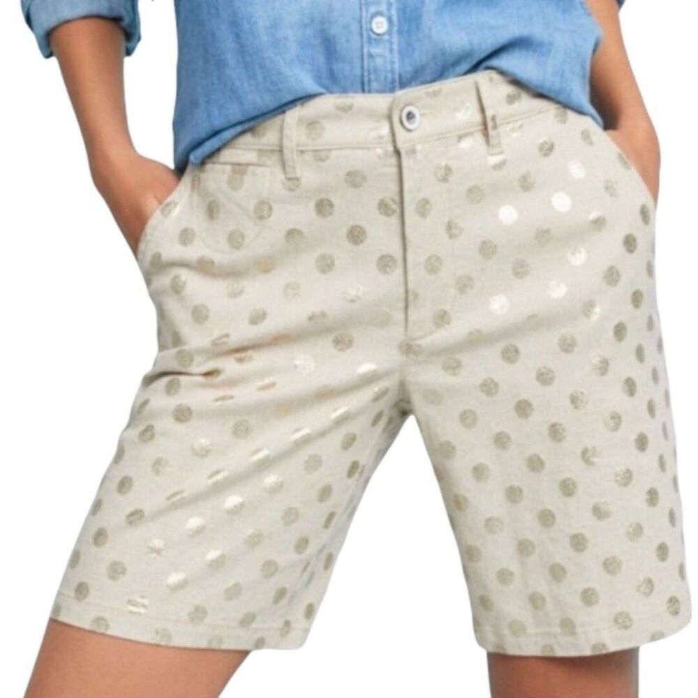 ANTHROPOLOGIE Linen Blend Gold Polka Dot Tailored Women's Trouser Shorts Sz 26